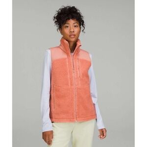 Lululemon Another Mile Vest Women 8 Pink Coral Sherpa Fleece Mixed Media Zip